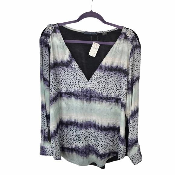 Tart Collection NWT Blouse Purple & Teal Tie-Dye Style V-Neck Top - Picture 1 of 6